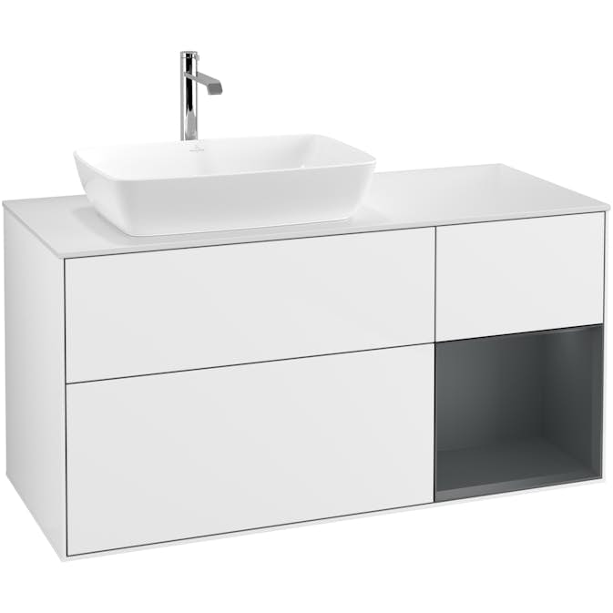 Tvättställsskåp Villeroy & Boch Finion med 3 Lådor Hylla och Bänkskiva för Ocentrerat Tvättställ från Artis & Collaro