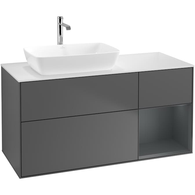 Tvättställsskåp Villeroy & Boch Finion med 3 Lådor Hylla och Bänkskiva för Ocentrerat Tvättställ från Artis & Collaro