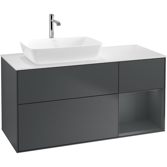 Tvättställsskåp Villeroy & Boch Finion med 3 Lådor Hylla och Bänkskiva för Ocentrerat Tvättställ från Artis & Collaro