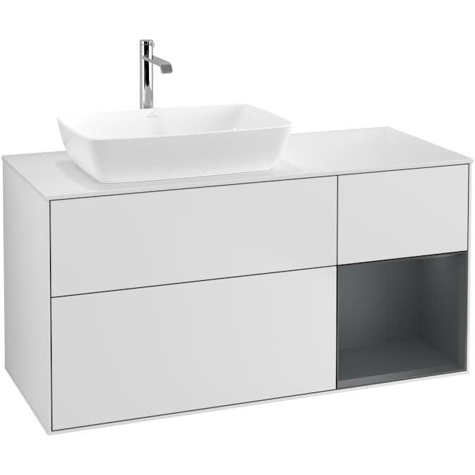 Tvättställsskåp Villeroy & Boch Finion med 3 Lådor Hylla och Bänkskiva för Ocentrerat Tvättställ från Artis & Collaro
