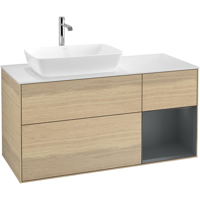 Tvättställsskåp Villeroy & Boch Finion med 3 Lådor Hylla och Bänkskiva för Ocentrerat Tvättställ från Artis & Collaro