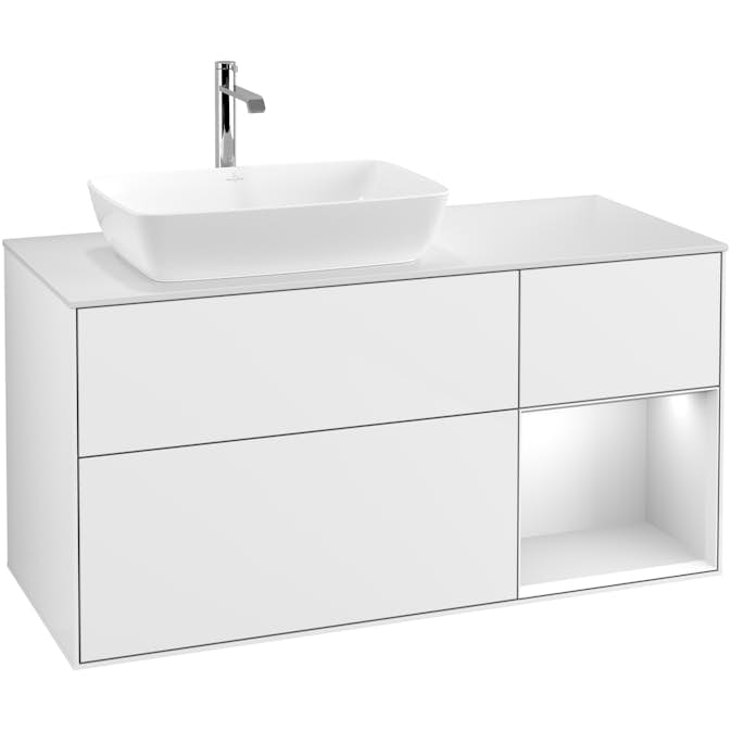 Tvättställsskåp Villeroy & Boch Finion med 3 Lådor Hylla och Bänkskiva för Ocentrerat Tvättställ från Artis & Collaro