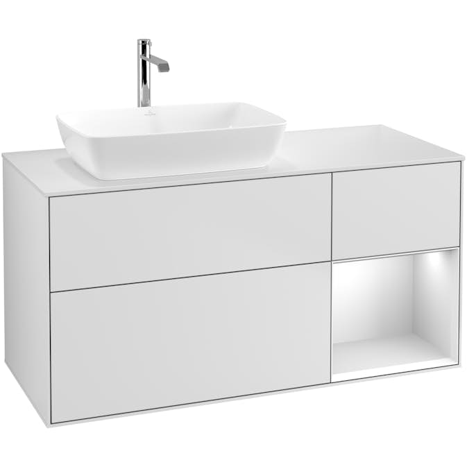 Tvättställsskåp Villeroy & Boch Finion med 3 Lådor Hylla och Bänkskiva för Ocentrerat Tvättställ från Artis & Collaro