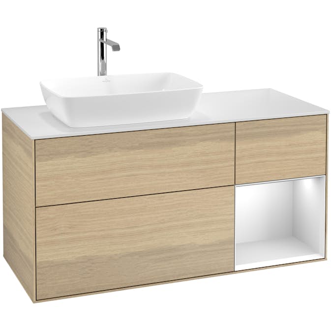 Tvättställsskåp Villeroy & Boch Finion med 3 Lådor Hylla och Bänkskiva för Ocentrerat Tvättställ från Artis & Collaro