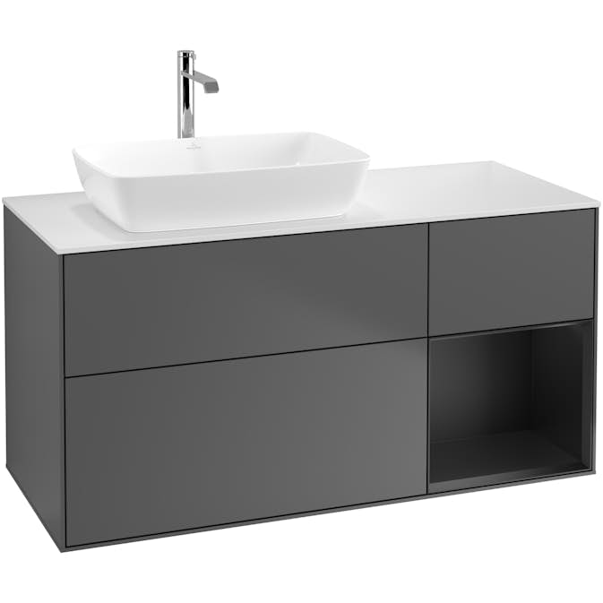 Tvättställsskåp Villeroy & Boch Finion med 3 Lådor Hylla och Bänkskiva för Ocentrerat Tvättställ från Artis & Collaro