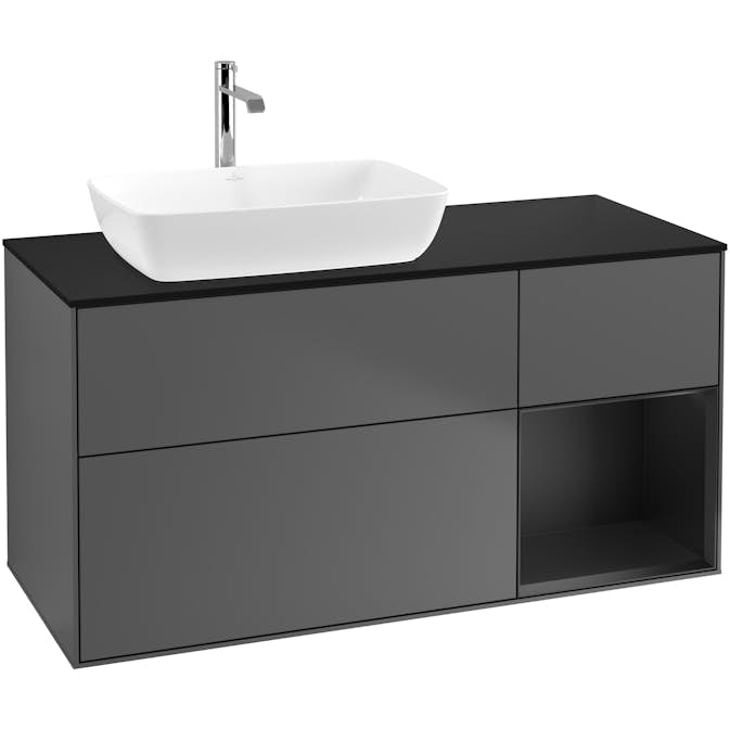 Tvättställsskåp Villeroy & Boch Finion med 3 Lådor Hylla och Bänkskiva för Ocentrerat Tvättställ från Artis & Collaro