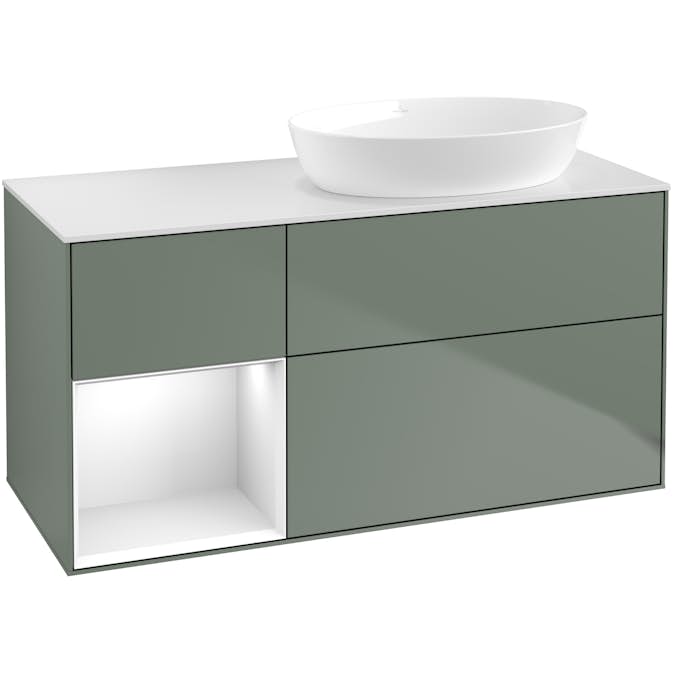 Tvättställsskåp Villeroy & Boch Finion med 3 Lådor Hylla och Bänkskiva för Ocentrerat Tvättställ från Artis & Collaro