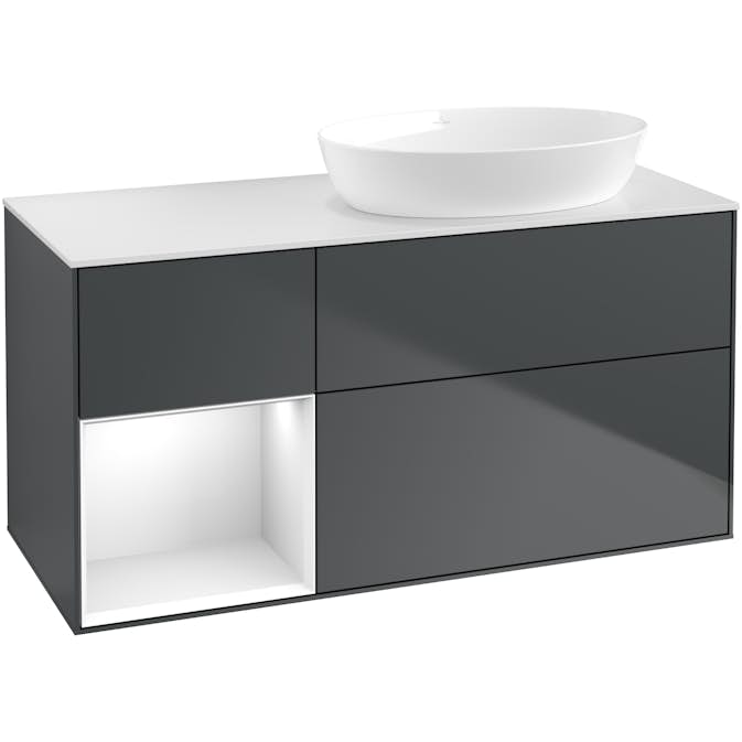 Tvättställsskåp Villeroy & Boch Finion med 3 Lådor Hylla och Bänkskiva för Ocentrerat Tvättställ från Artis & Collaro
