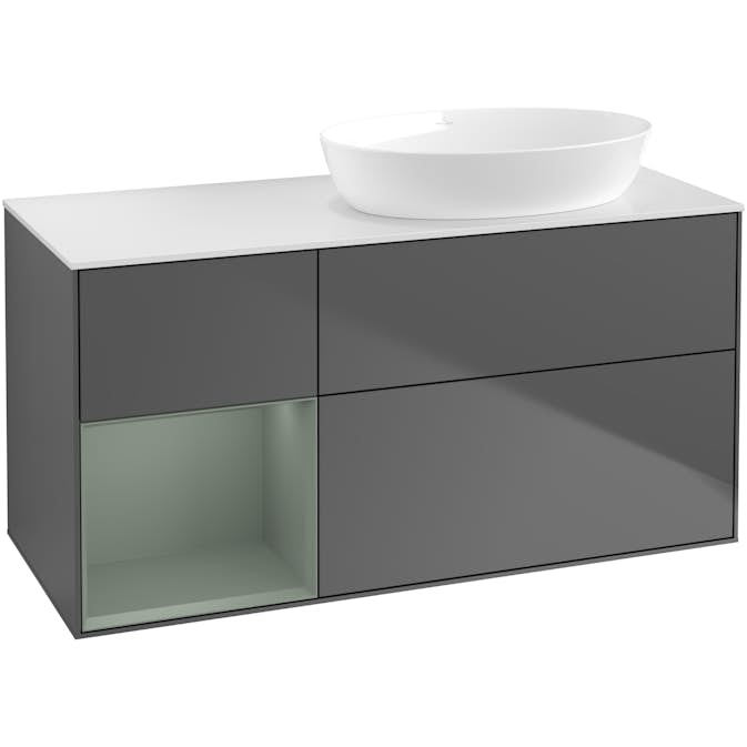 Tvättställsskåp Villeroy & Boch Finion med 3 Lådor Hylla och Bänkskiva för Ocentrerat Tvättställ från Artis & Collaro