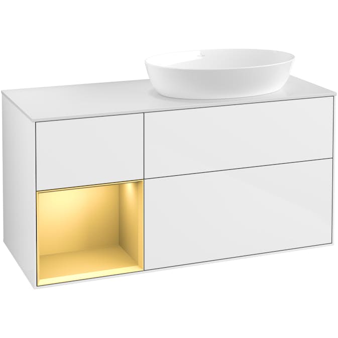 Tvättställsskåp Villeroy & Boch Finion med 3 Lådor Hylla och Bänkskiva för Ocentrerat Tvättställ från Artis & Collaro