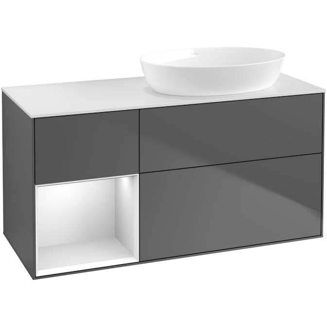 Tvättställsskåp Villeroy & Boch Finion med 3 Lådor Hylla och Bänkskiva för Ocentrerat Tvättställ från Artis & Collaro