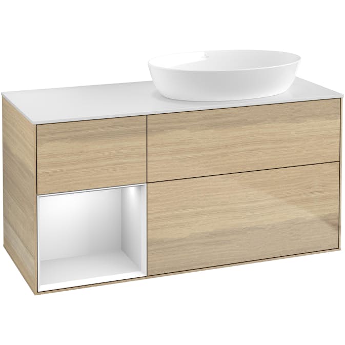 Tvättställsskåp Villeroy & Boch Finion med 3 Lådor Hylla och Bänkskiva för Ocentrerat Tvättställ från Artis & Collaro