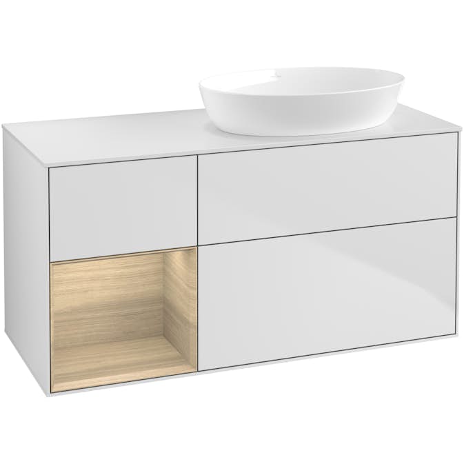 Tvättställsskåp Villeroy & Boch Finion med 3 Lådor Hylla och Bänkskiva för Ocentrerat Tvättställ från Artis & Collaro