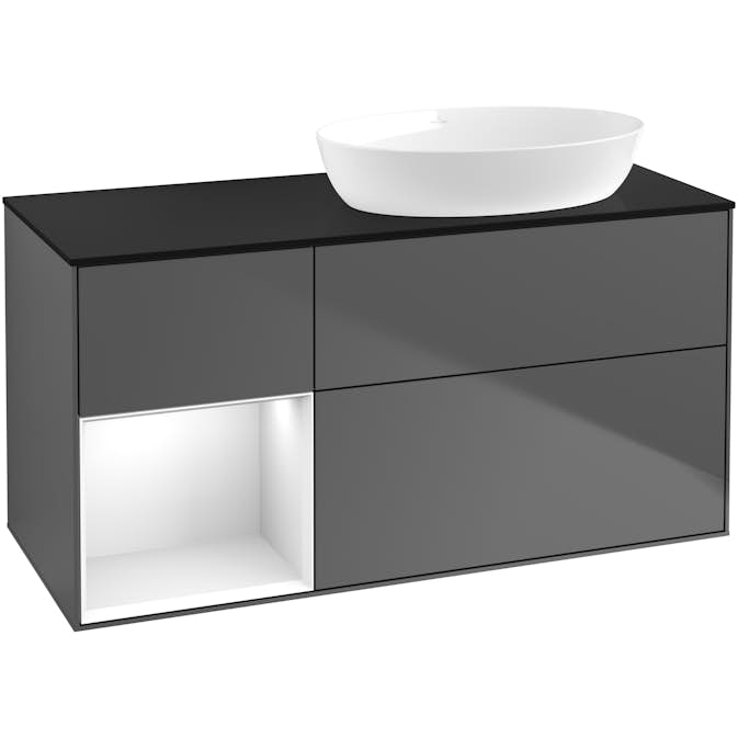 Tvättställsskåp Villeroy & Boch Finion med 3 Lådor Hylla och Bänkskiva för Ocentrerat Tvättställ från Artis & Collaro
