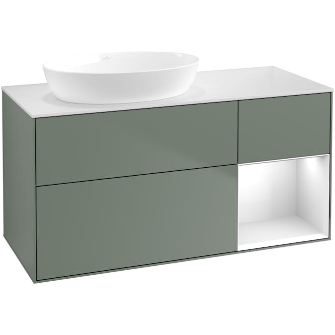 Tvättställsskåp Villeroy & Boch Finion med 3 Lådor Hylla och Bänkskiva för Ocentrerat Tvättställ från Artis & Collaro