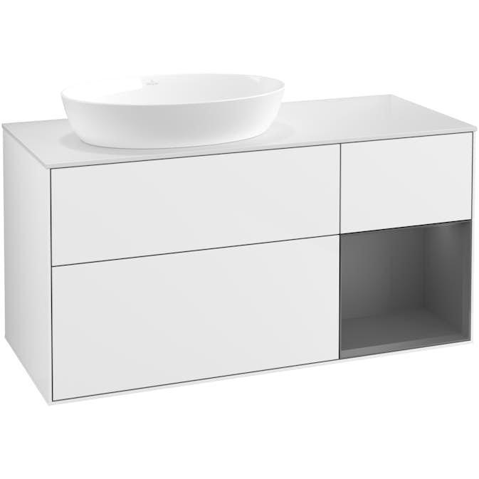 Tvättställsskåp Villeroy & Boch Finion med 3 Lådor Hylla och Bänkskiva för Ocentrerat Tvättställ från Artis & Collaro