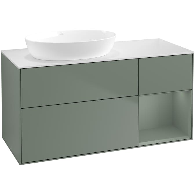 Tvättställsskåp Villeroy & Boch Finion med 3 Lådor Hylla och Bänkskiva för Ocentrerat Tvättställ från Artis & Collaro