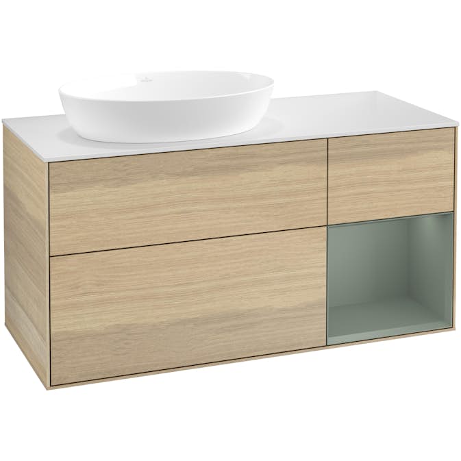 Tvättställsskåp Villeroy & Boch Finion med 3 Lådor Hylla och Bänkskiva för Ocentrerat Tvättställ från Artis & Collaro