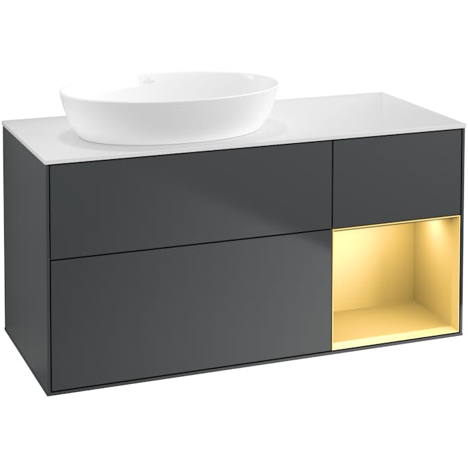 Tvättställsskåp Villeroy & Boch Finion med 3 Lådor Hylla och Bänkskiva för Ocentrerat Tvättställ från Artis & Collaro