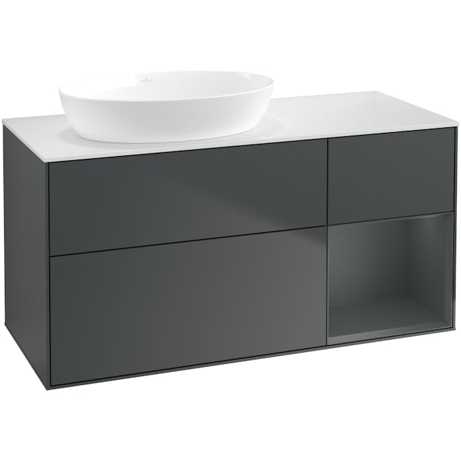 Tvättställsskåp Villeroy & Boch Finion med 3 Lådor Hylla och Bänkskiva för Ocentrerat Tvättställ från Artis & Collaro