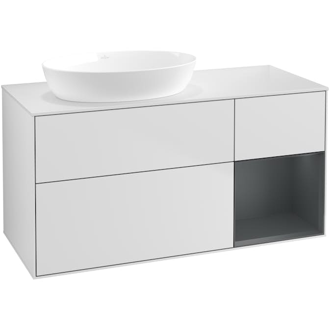 Tvättställsskåp Villeroy & Boch Finion med 3 Lådor Hylla och Bänkskiva för Ocentrerat Tvättställ från Artis & Collaro