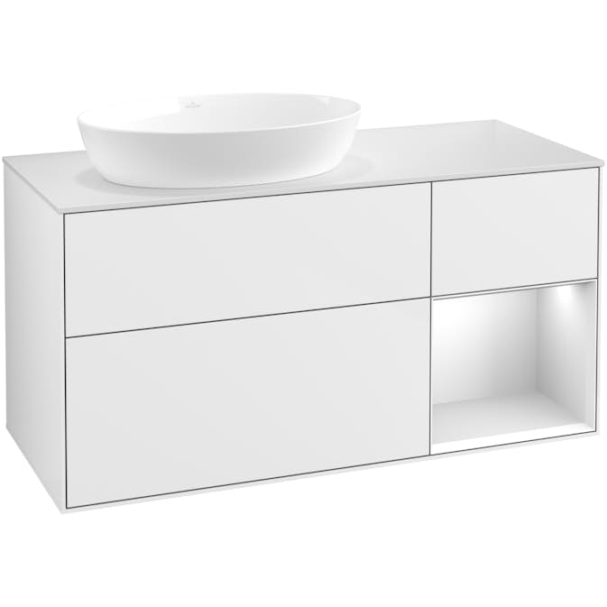 Tvättställsskåp Villeroy & Boch Finion med 3 Lådor Hylla och Bänkskiva för Ocentrerat Tvättställ från Artis & Collaro