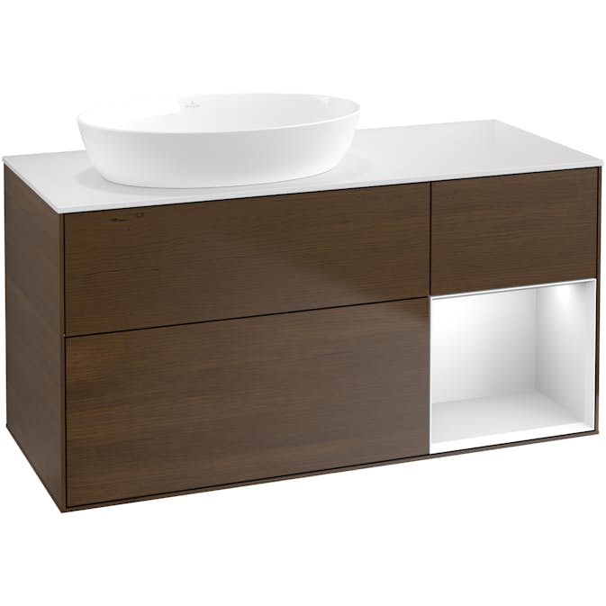 Tvättställsskåp Villeroy & Boch Finion med 3 Lådor Hylla och Bänkskiva för Ocentrerat Tvättställ från Artis & Collaro