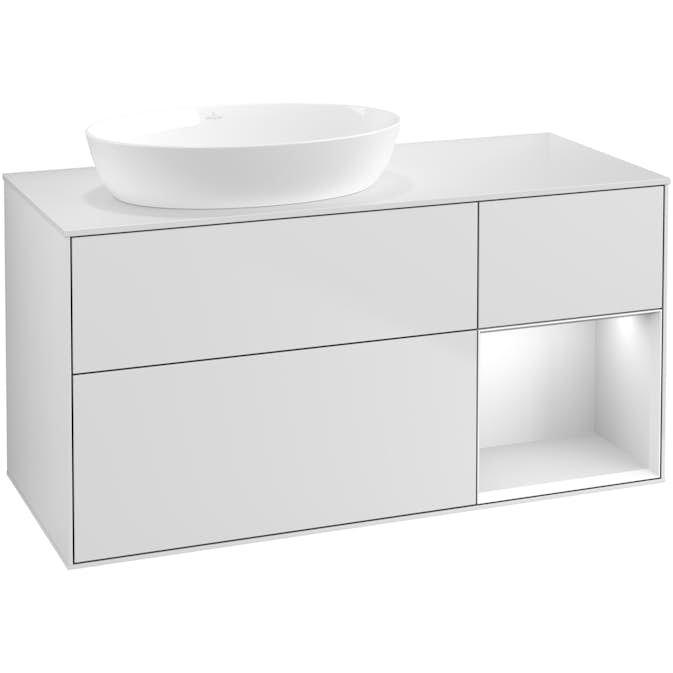 Tvättställsskåp Villeroy & Boch Finion med 3 Lådor Hylla och Bänkskiva för Ocentrerat Tvättställ från Artis & Collaro