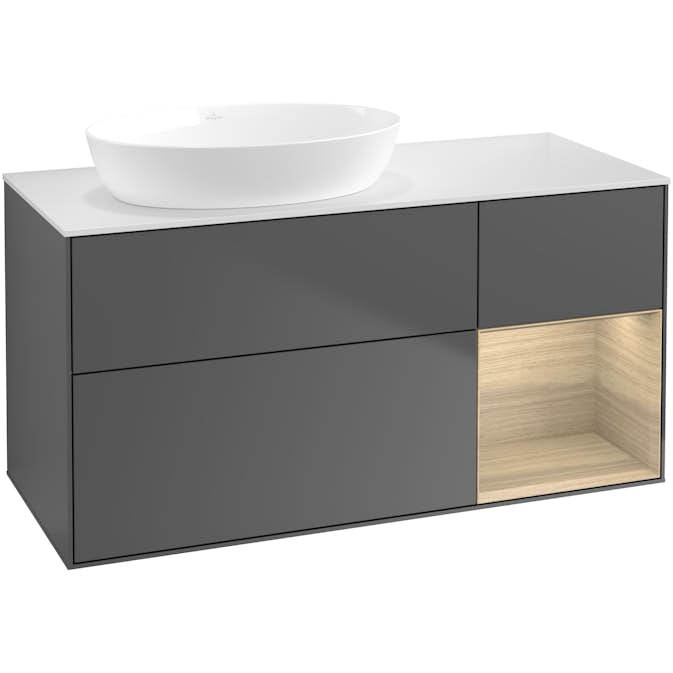 Tvättställsskåp Villeroy & Boch Finion med 3 Lådor Hylla och Bänkskiva för Ocentrerat Tvättställ från Artis & Collaro