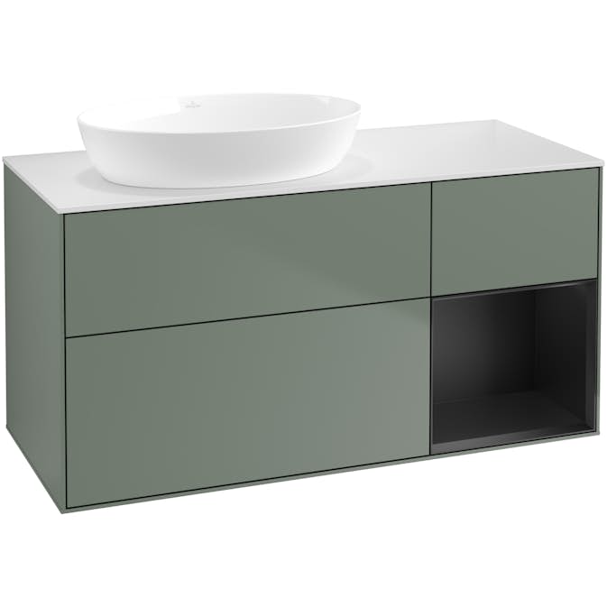 Tvättställsskåp Villeroy & Boch Finion med 3 Lådor Hylla och Bänkskiva för Ocentrerat Tvättställ från Artis & Collaro