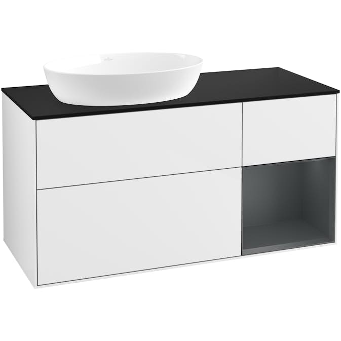 Tvättställsskåp Villeroy & Boch Finion med 3 Lådor Hylla och Bänkskiva för Ocentrerat Tvättställ från Artis & Collaro