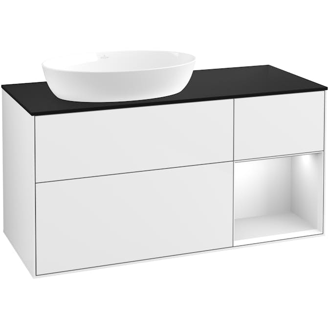 Tvättställsskåp Villeroy & Boch Finion med 3 Lådor Hylla och Bänkskiva för Ocentrerat Tvättställ från Artis & Collaro