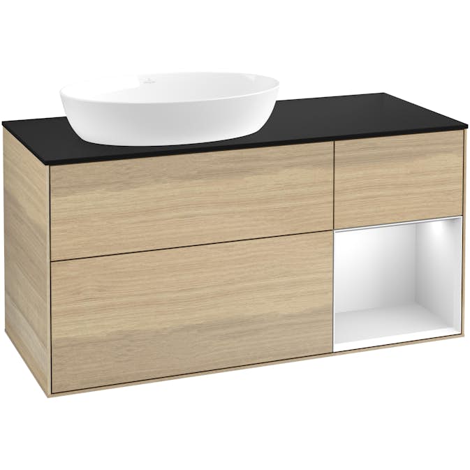 Tvättställsskåp Villeroy & Boch Finion med 3 Lådor Hylla och Bänkskiva för Ocentrerat Tvättställ från Artis & Collaro