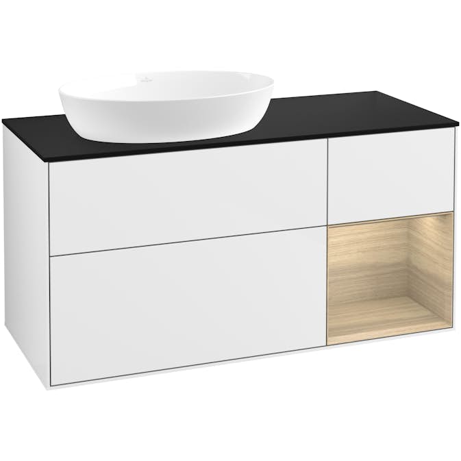 Tvättställsskåp Villeroy & Boch Finion med 3 Lådor Hylla och Bänkskiva för Ocentrerat Tvättställ från Artis & Collaro