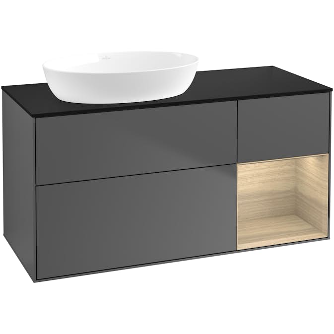 Tvättställsskåp Villeroy & Boch Finion med 3 Lådor Hylla och Bänkskiva för Ocentrerat Tvättställ från Artis & Collaro