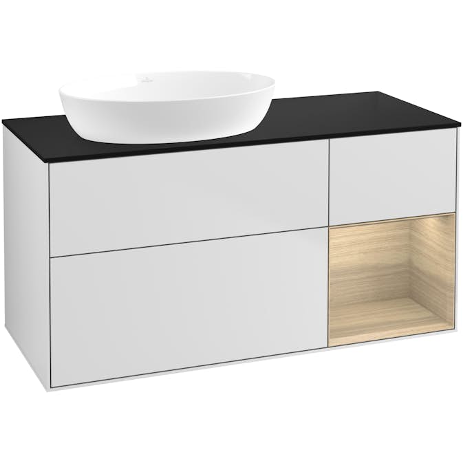 Tvättställsskåp Villeroy & Boch Finion med 3 Lådor Hylla och Bänkskiva för Ocentrerat Tvättställ från Artis & Collaro