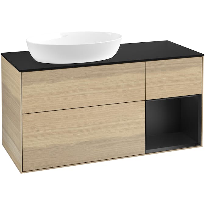 Tvättställsskåp Villeroy & Boch Finion med 3 Lådor Hylla och Bänkskiva för Ocentrerat Tvättställ från Artis & Collaro