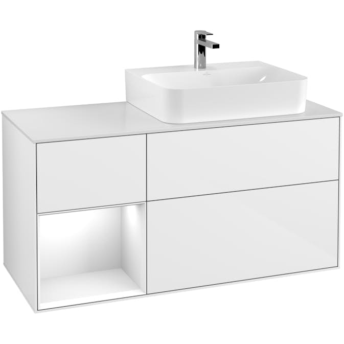 Tvättställsskåp Villeroy & Boch Finion med 3 Lådor Hylla och Bänkskiva för Ocentrerat Tvättställ