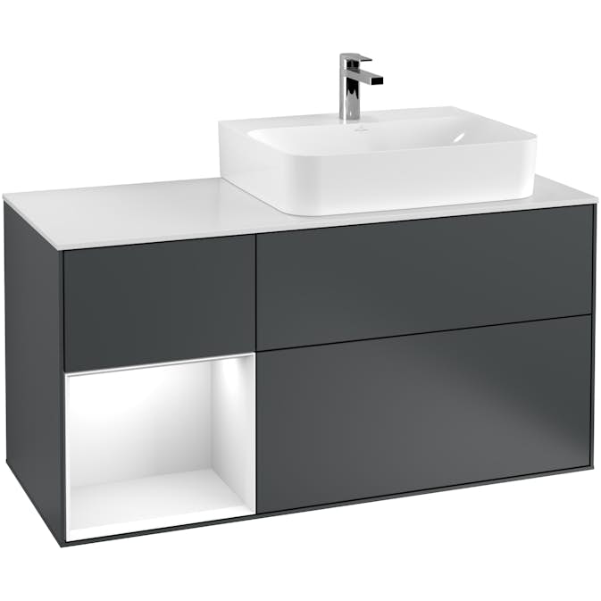 Tvättställsskåp Villeroy & Boch Finion med 3 Lådor Hylla och Bänkskiva för Ocentrerat Tvättställ