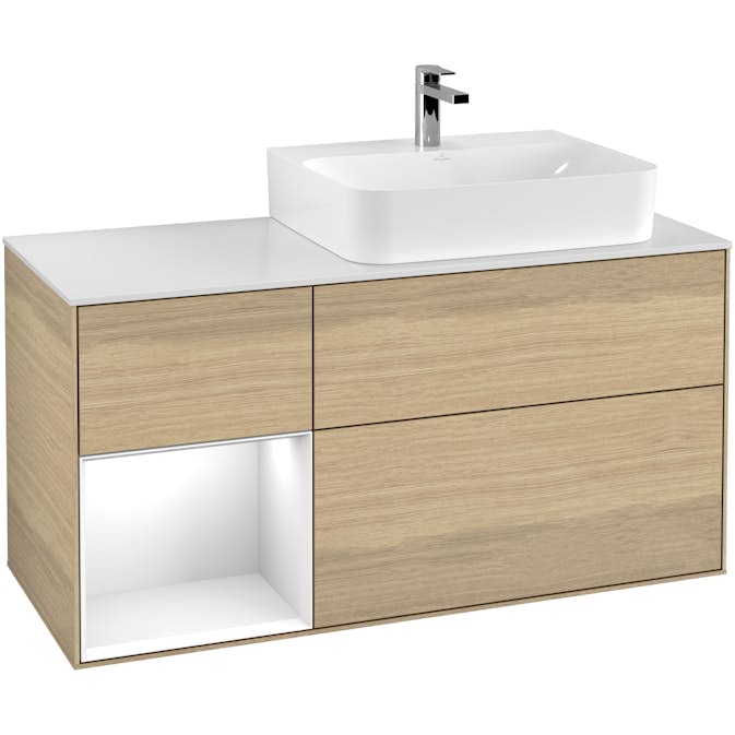 Tvättställsskåp Villeroy & Boch Finion med 3 Lådor Hylla och Bänkskiva för Ocentrerat Tvättställ