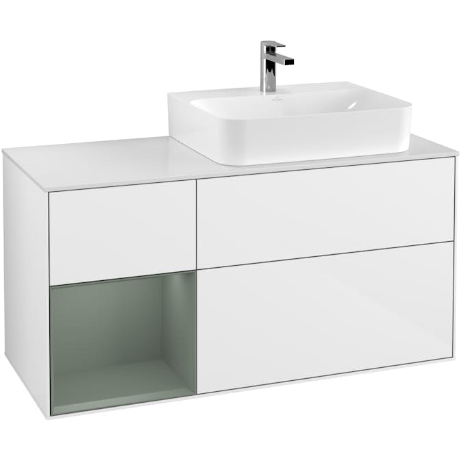 Tvättställsskåp Villeroy & Boch Finion med 3 Lådor Hylla och Bänkskiva för Ocentrerat Tvättställ