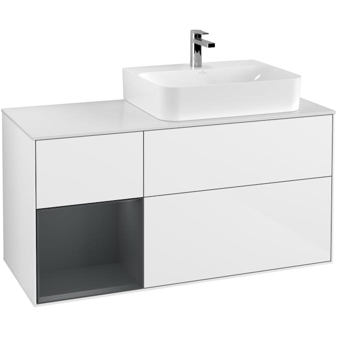 Tvättställsskåp Villeroy & Boch Finion med 3 Lådor Hylla och Bänkskiva för Ocentrerat Tvättställ