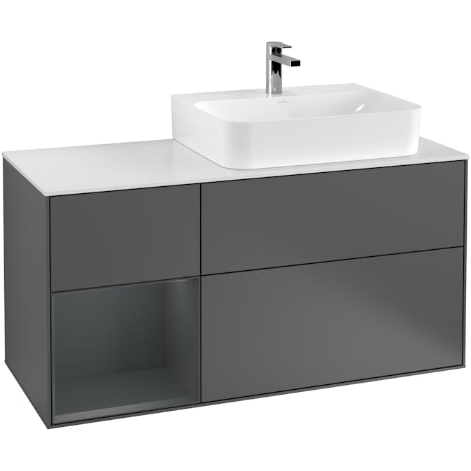 Tvättställsskåp Villeroy & Boch Finion med 3 Lådor Hylla och Bänkskiva för Ocentrerat Tvättställ