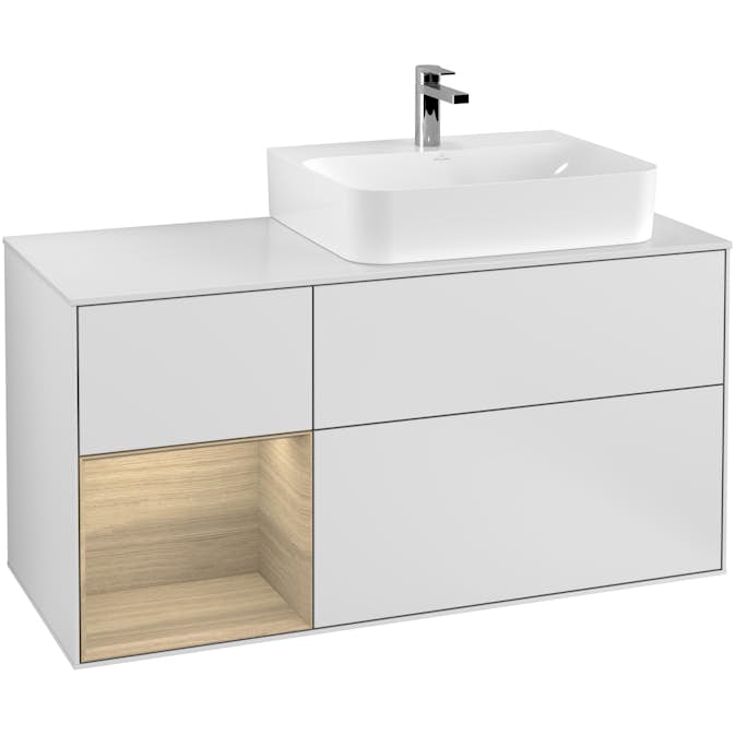 Tvättställsskåp Villeroy & Boch Finion med 3 Lådor Hylla och Bänkskiva för Ocentrerat Tvättställ