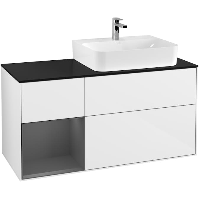 Tvättställsskåp Villeroy & Boch Finion med 3 Lådor Hylla och Bänkskiva för Ocentrerat Tvättställ