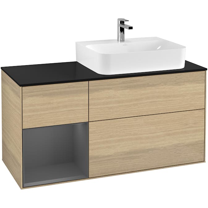 Tvättställsskåp Villeroy & Boch Finion med 3 Lådor Hylla och Bänkskiva för Ocentrerat Tvättställ