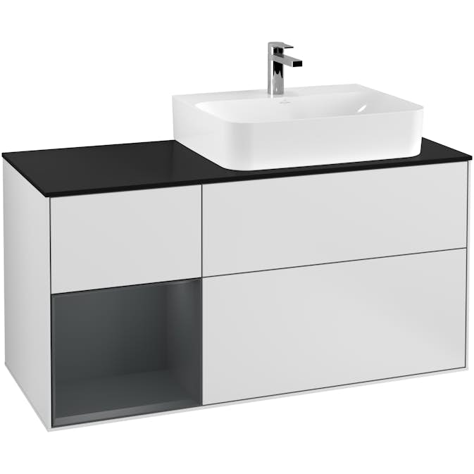 Tvättställsskåp Villeroy & Boch Finion med 3 Lådor Hylla och Bänkskiva för Ocentrerat Tvättställ