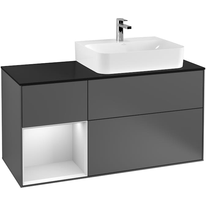 Tvättställsskåp Villeroy & Boch Finion med 3 Lådor Hylla och Bänkskiva för Ocentrerat Tvättställ