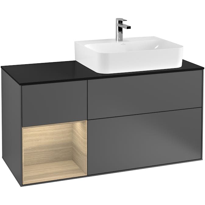 Tvättställsskåp Villeroy & Boch Finion med 3 Lådor Hylla och Bänkskiva för Ocentrerat Tvättställ