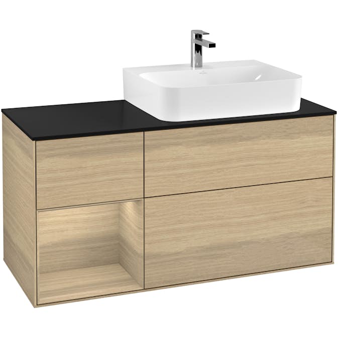 Tvättställsskåp Villeroy & Boch Finion med 3 Lådor Hylla och Bänkskiva för Ocentrerat Tvättställ